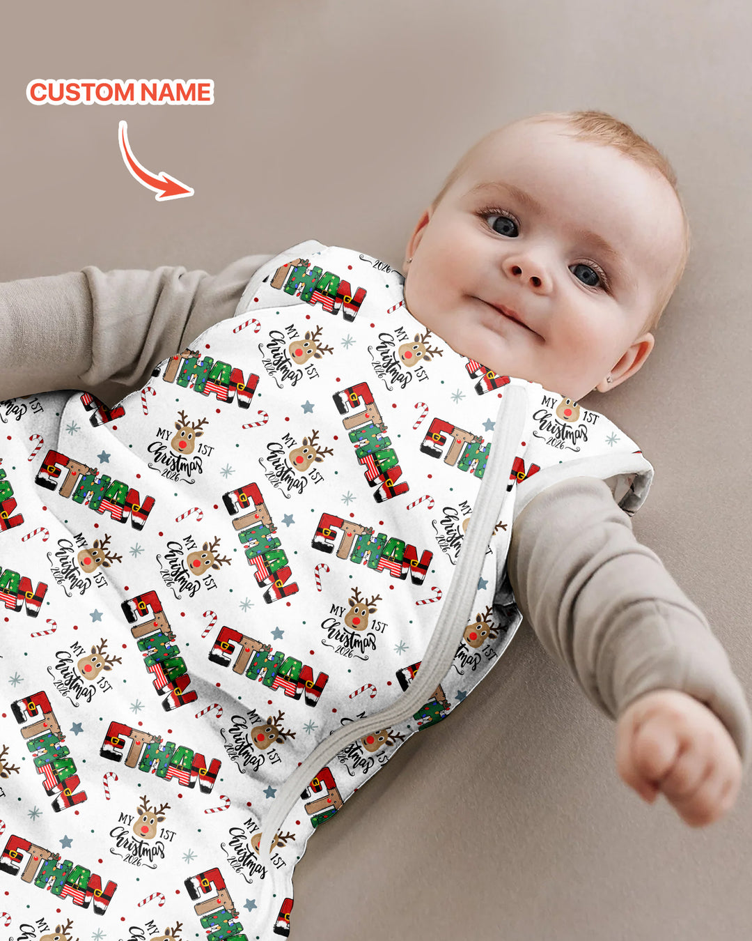 Wunschname „Mein erstes Weihnachten 2025“ – Bambus Schlafsack (M)