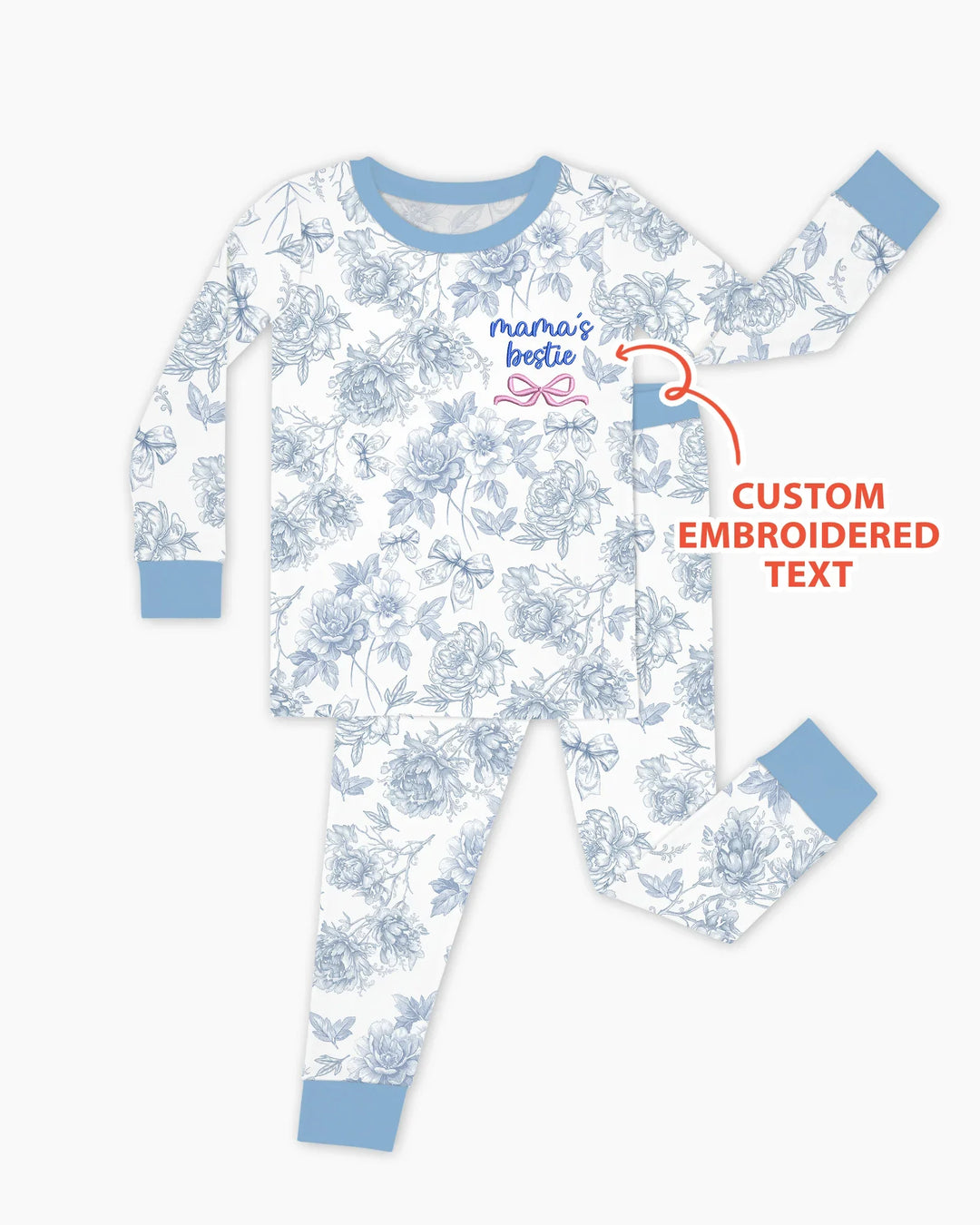 Conjunto de pijama de dos piezas de bambú de manga larga personalizado con bordado Mommy and Me Toile