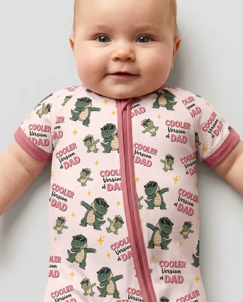 Mono corto de bambú a juego para papá y yo con diseño de dinosaurio molón