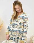Whimsical Watercolor School Village Bamboo Women Pajama Set