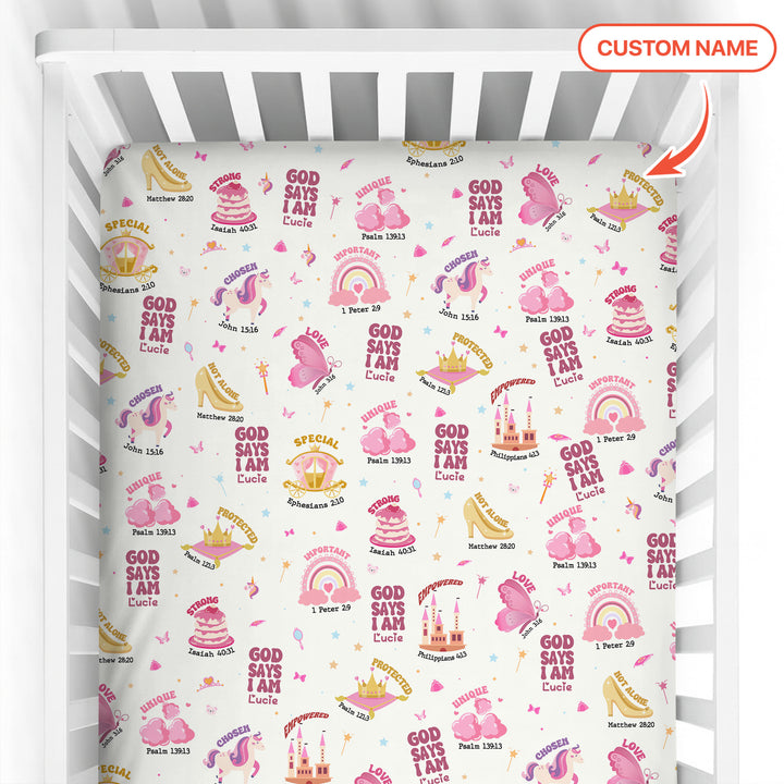 God Says I Am Girl Fitted Crib Sheet