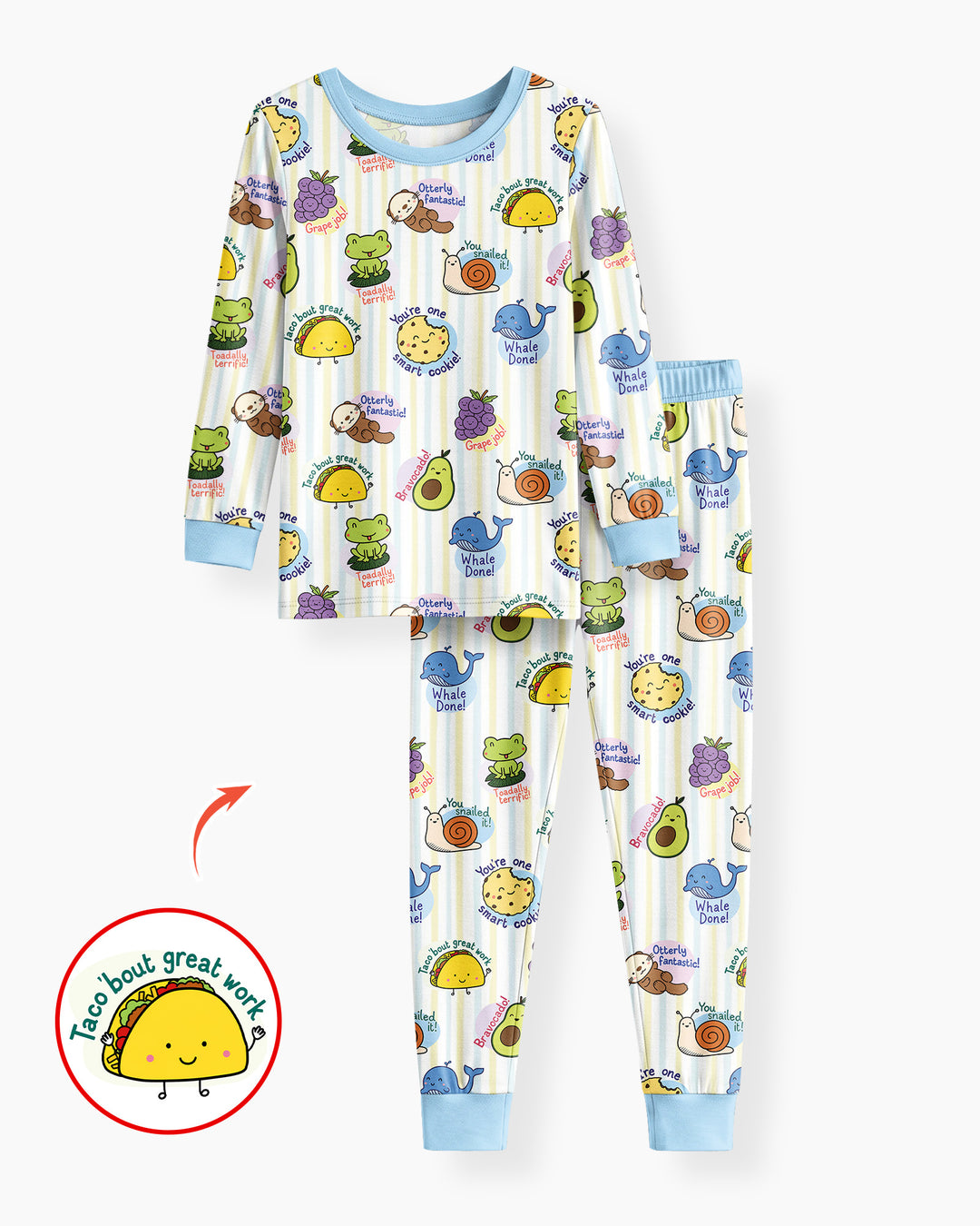 Cute Animal and Food Pun Bamboo Two Piece Long Sleeve Pajama Set