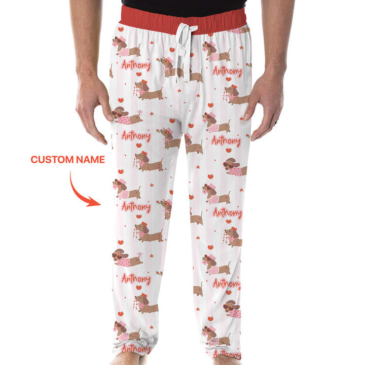 Custom Name Valentine Dachshund Family Matching Men's Pajama Set