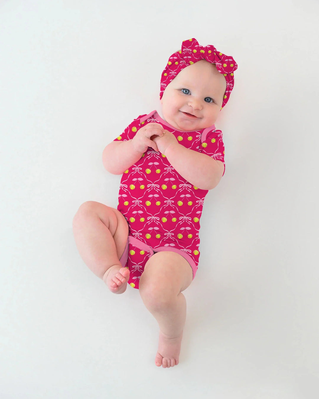 Cherry Baseball Softball Mom and Girl Matching Bamboo Bodysuit