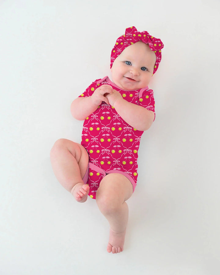 Cherry Baseball Softball Mom and Girl Matching Bamboo Bodysuit
