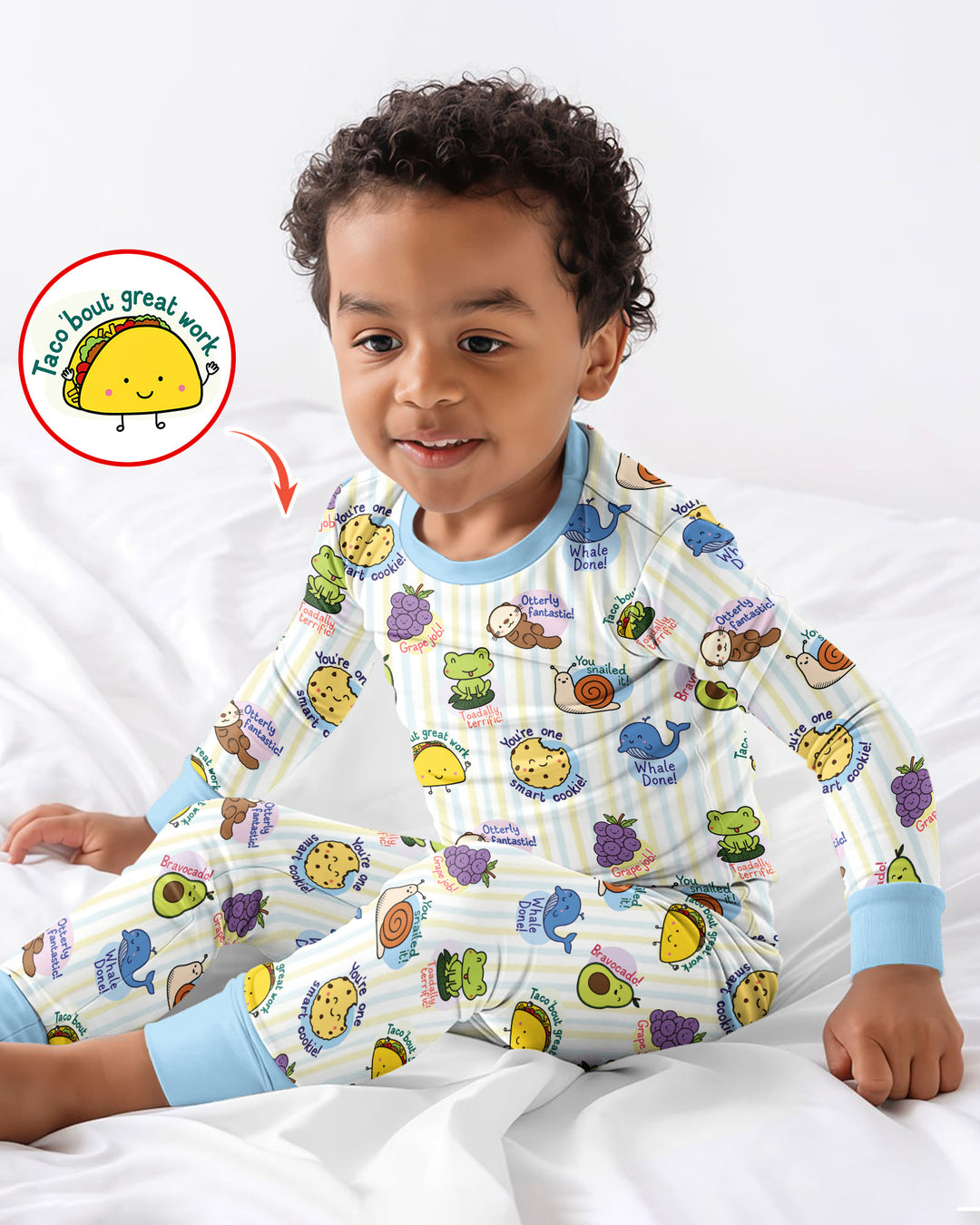 Cute Animal and Food Pun Bamboo Two Piece Long Sleeve Pajama Set