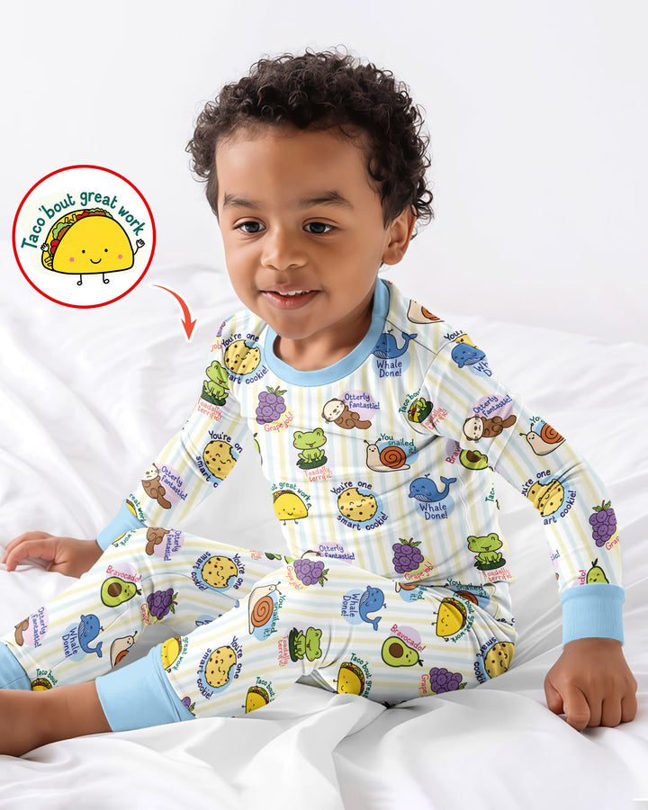 Cute Animal and Food Pun Bamboo Two Piece Long Sleeve Pajama Set