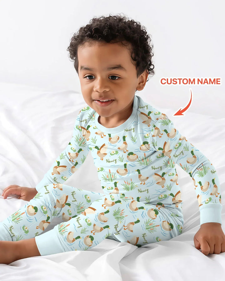 Personalized Mallard Duck Bamboo Two Piece Long Sleeve Pajama Set