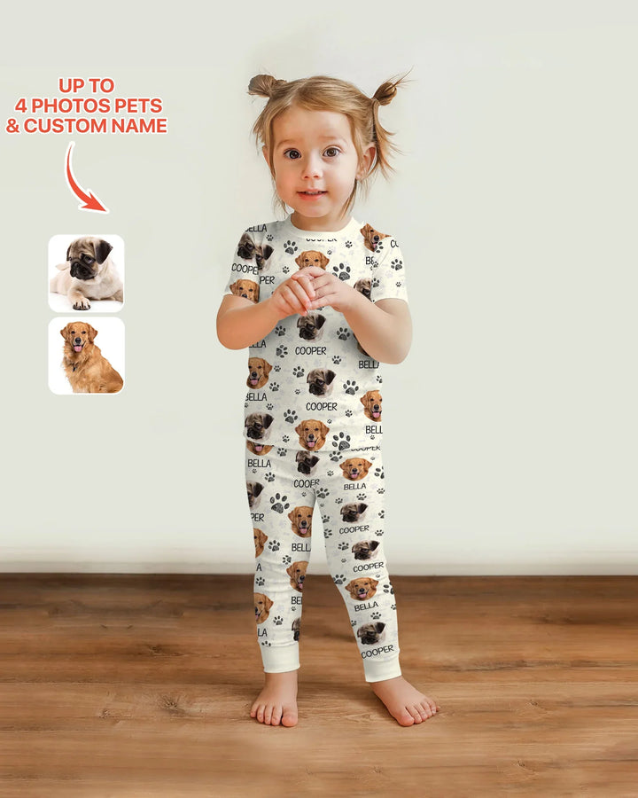 Custom Photo With Paw For Dog Lovers Bamboo Two Piece Short Sleeve Pajama Set
