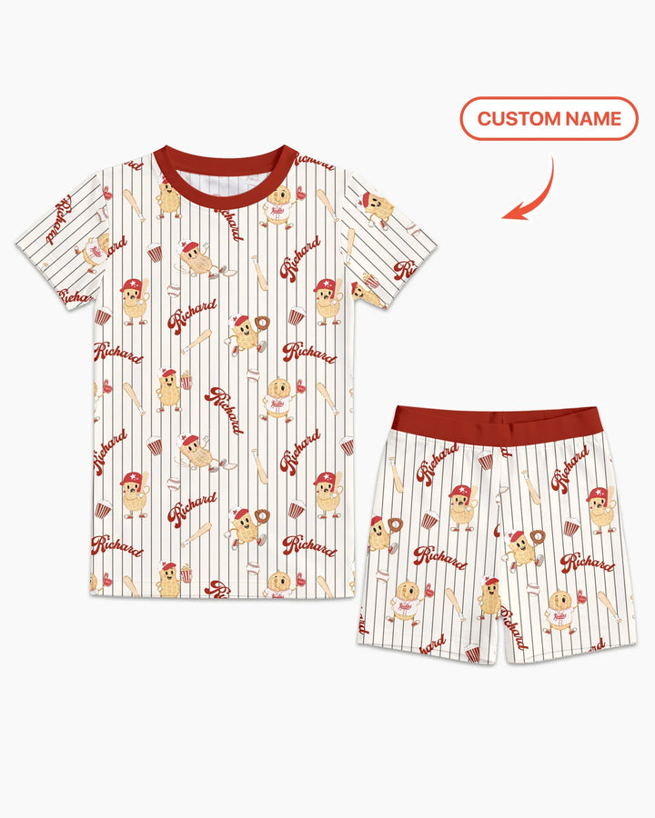 Custom Nam Retro Ballgame Bamboo Two Piece Short Sleeve Shorts Pajama Set
