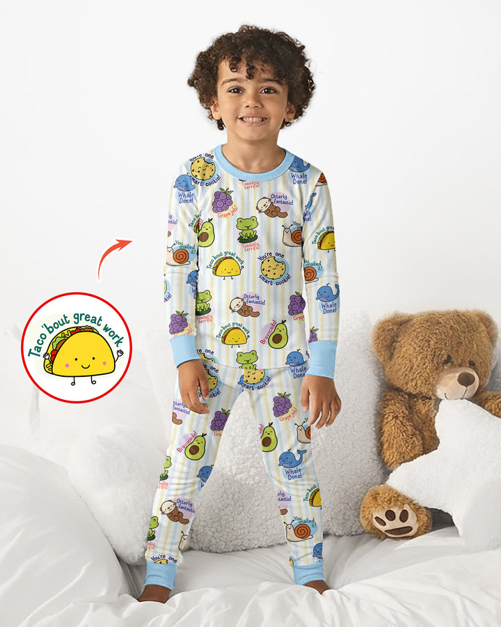 Cute Animal and Food Pun Bamboo Two Piece Long Sleeve Pajama Set