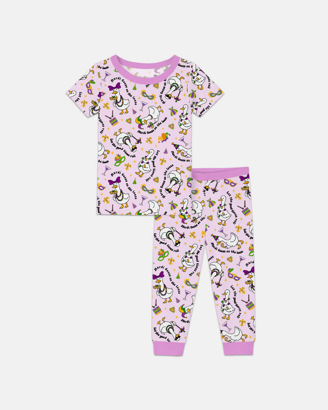 Mardi Gras Silly Goose Two Piece Short Sleeve Pajama Set