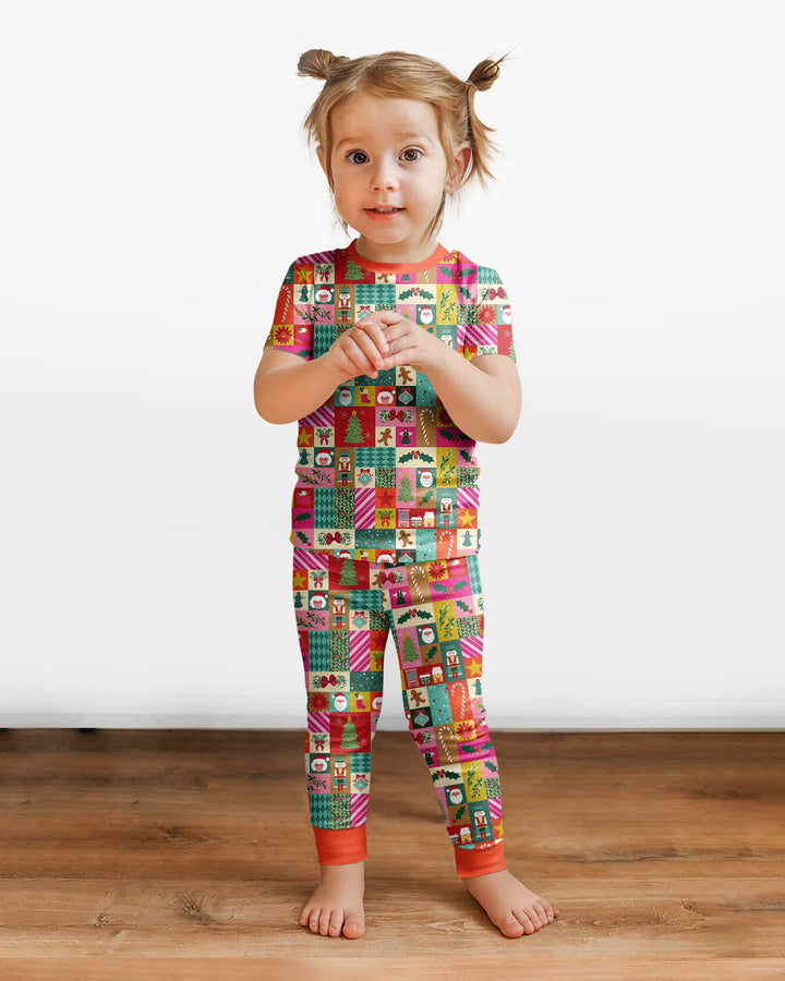 Maximalist Christmas Collage Bamboo Two Piece Short Sleeve Pajama Set