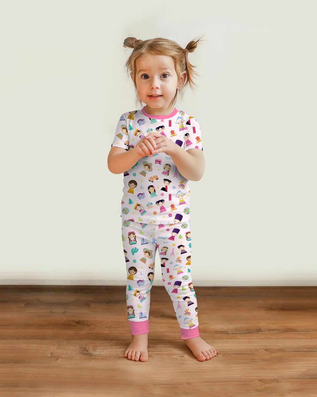 Tiny Friends Around the World Bamboo Two Piece Short Sleeve Pajama Set