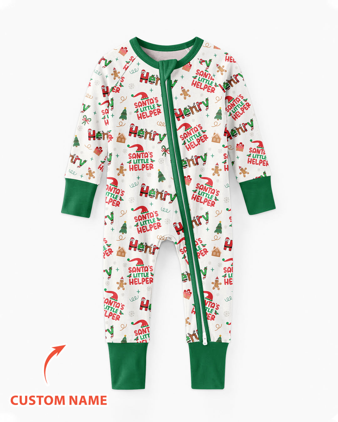 Pijama-mono convertible de bambú "El Pequeño Ayudante de Santa" personalizado