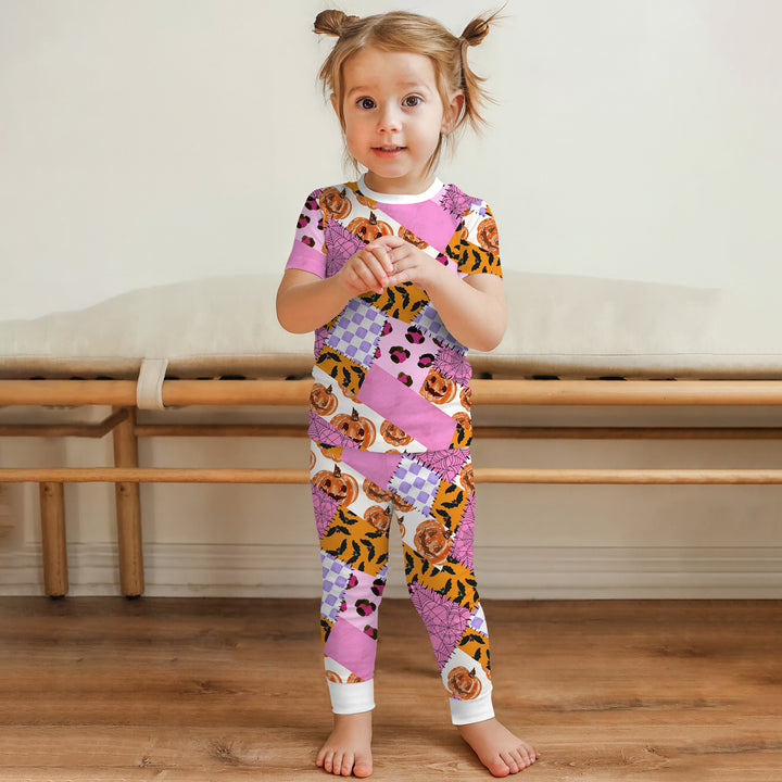 Halloween Patchwork Two Piece Short Sleeve Pajama Set