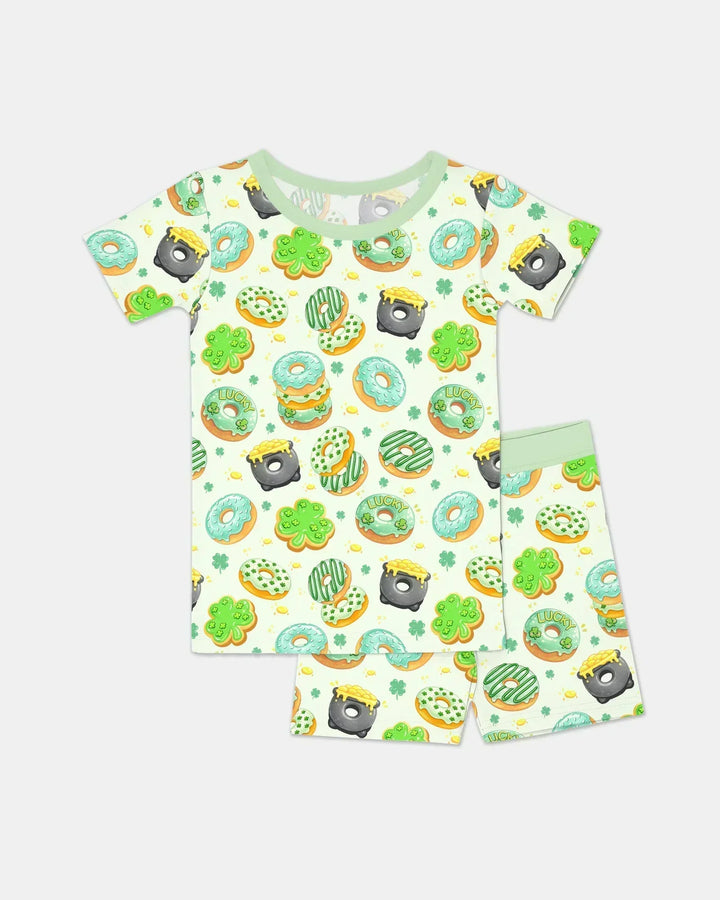 St. Patrick's Day Donut Two Piece Short Sleeve Shorts Pajama Set