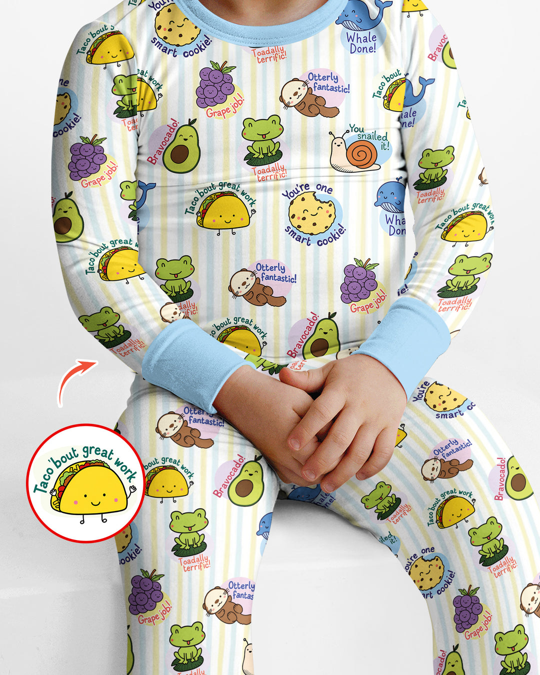 Cute Animal and Food Pun Bamboo Two Piece Long Sleeve Pajama Set