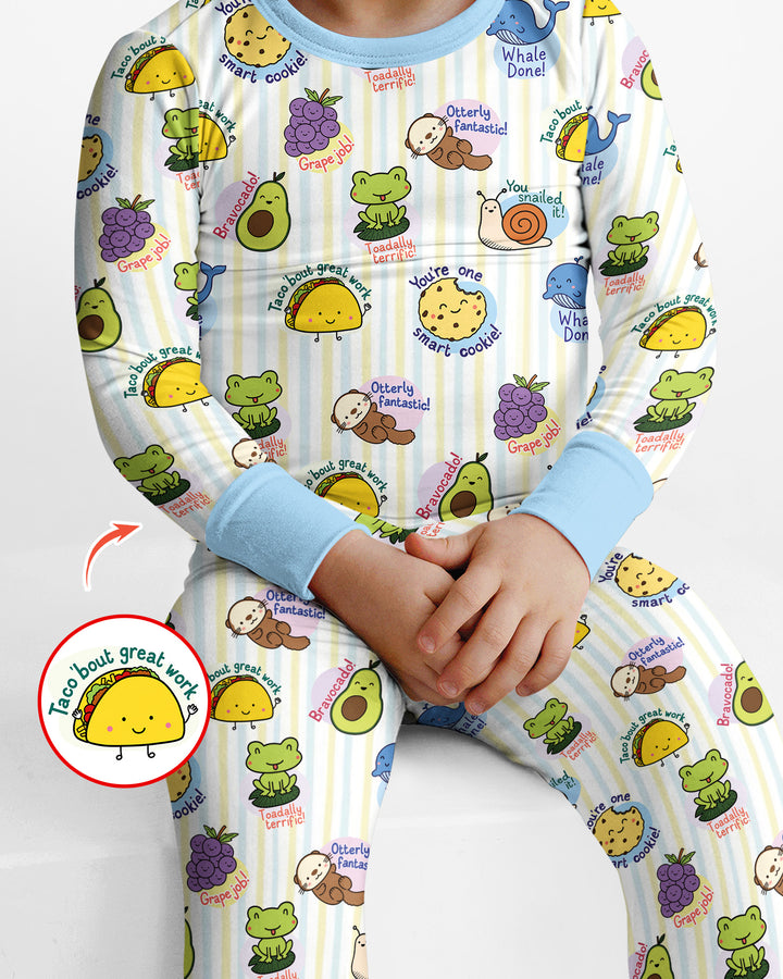 Cute Animal and Food Pun Bamboo Two Piece Long Sleeve Pajama Set