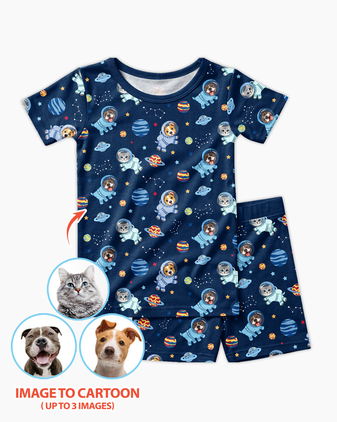 Astronaut Custom Pet Image Family Matching Bamboo Two Piece Short Sleeve Shorts Pajama Set