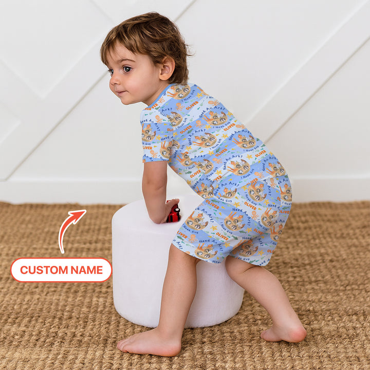 Noah’s Ark Custom Name Boy Two Piece Short Sleeve Shorts Pajama Set