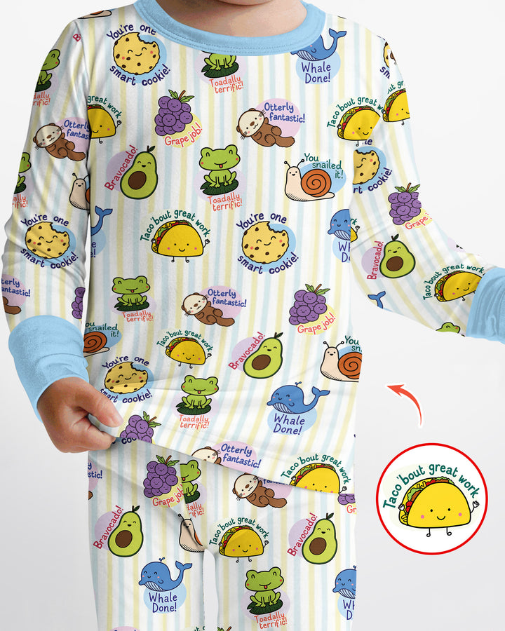 Cute Animal and Food Pun Bamboo Two Piece Long Sleeve Pajama Set