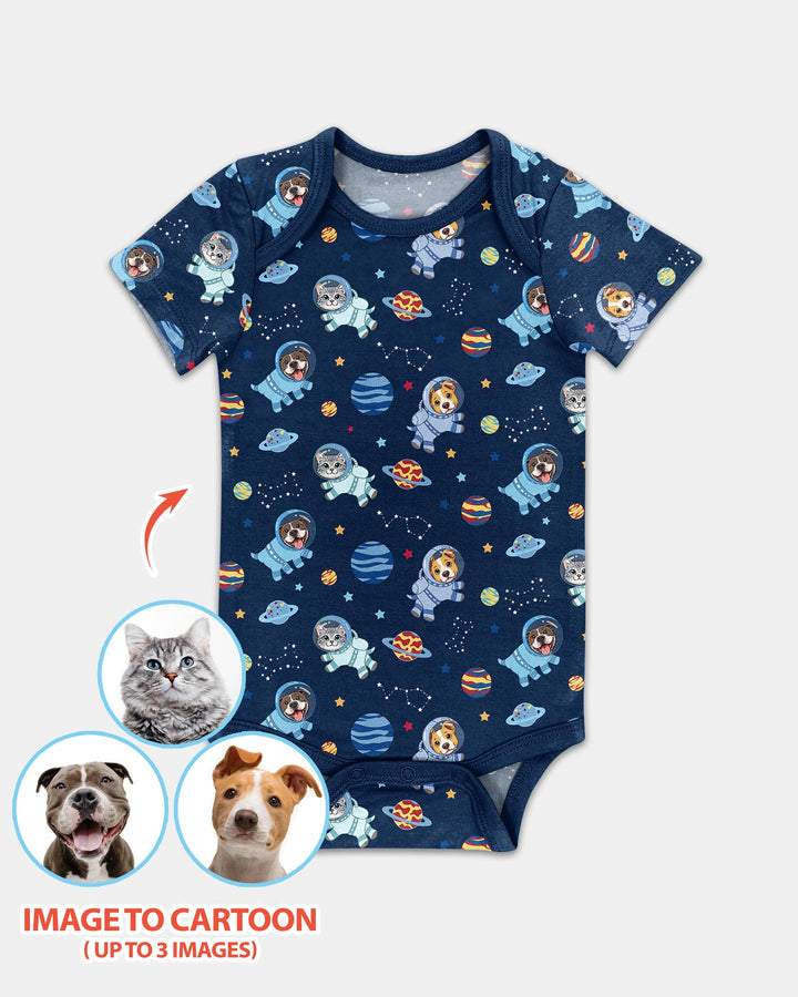 Astronaut Custom Pet Image Family Matching Bamboo Bodysuit