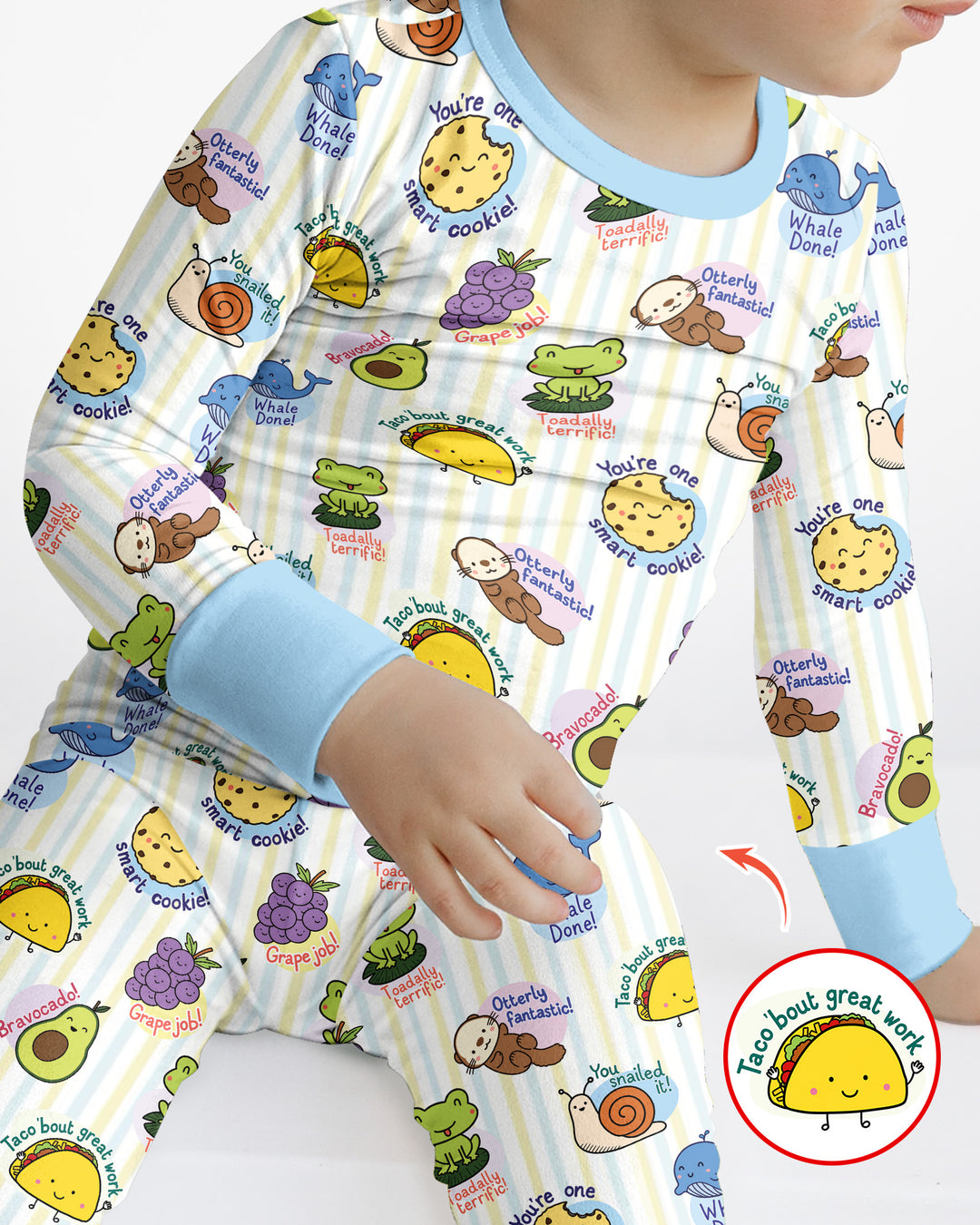 Cute Animal and Food Pun Bamboo Two Piece Long Sleeve Pajama Set