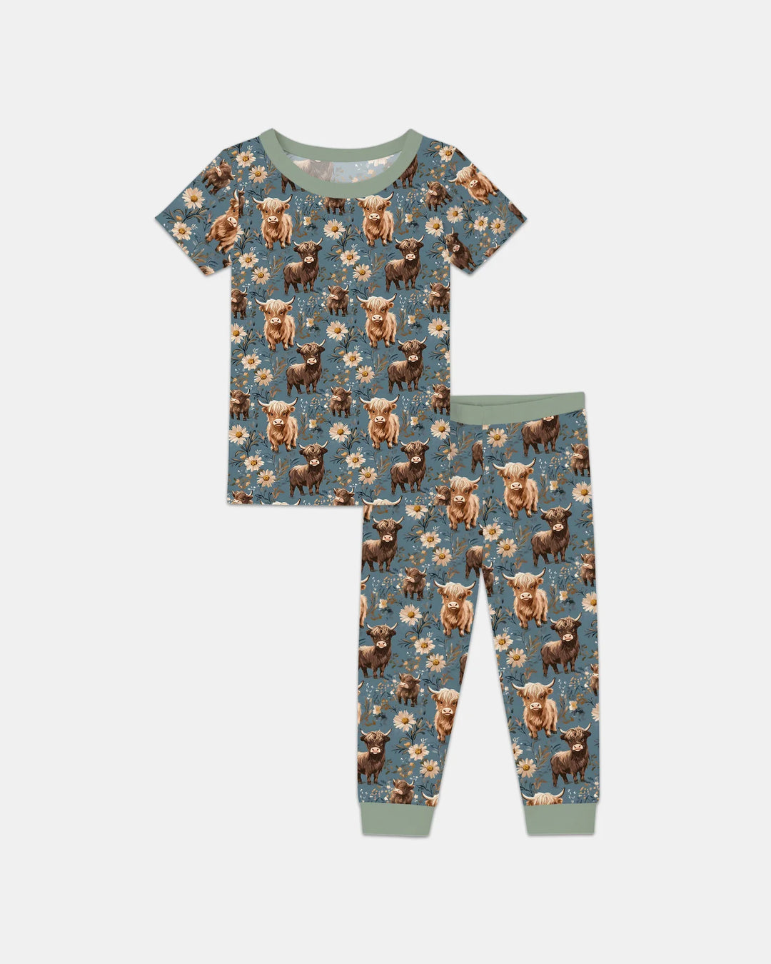 Majestic Highland Cows Family Matching Bamboo Two Piece Short Sleeve Pajama Set