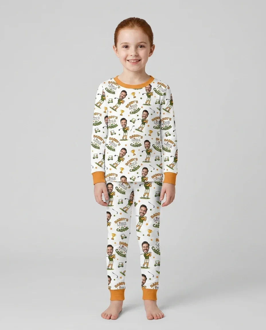 Custom Photo Daddy's Little Caddie Daddy & Me Matching Bamboo Two Piece Long Sleeve Pajama Set