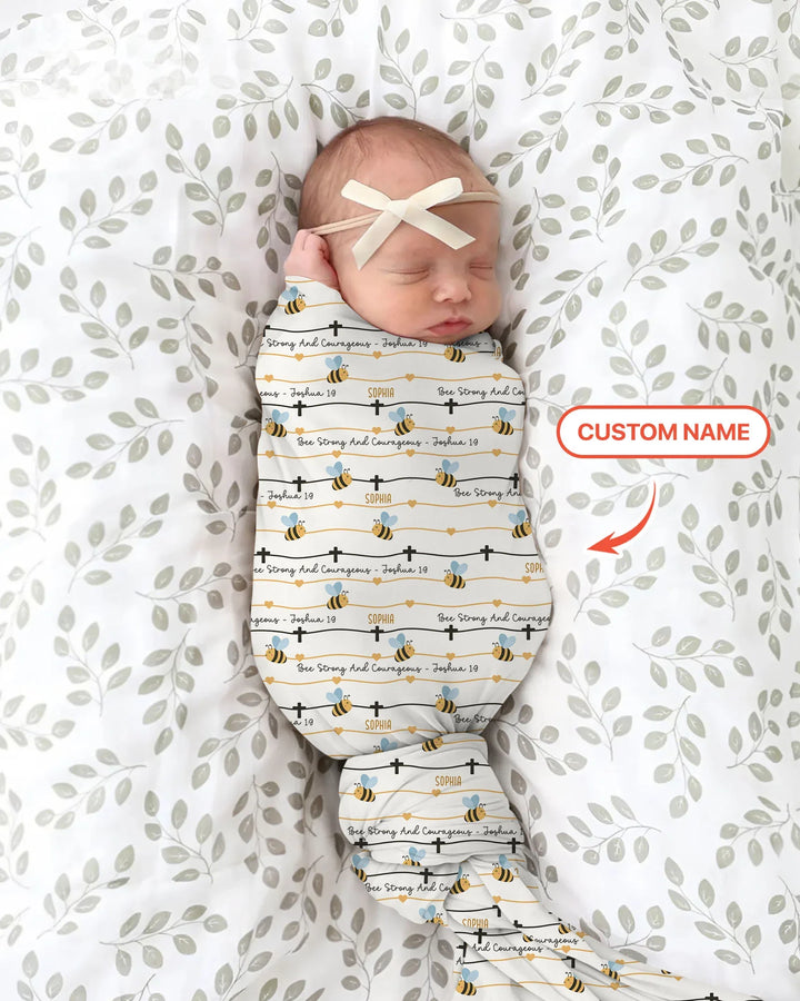 Bee Strong And Courageous Custom Name swaddle blanket