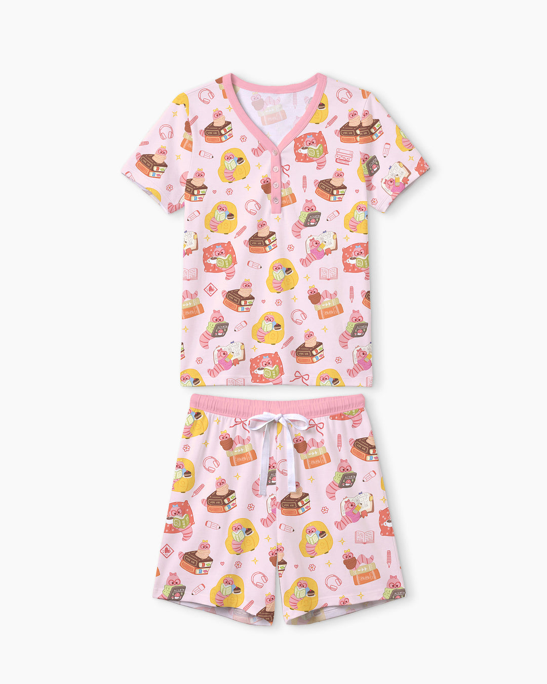 Little Book Worm Family Matching Bamboo Women Short Sleeve Short Pajama Set