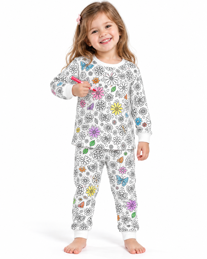 Conjunto de pijama de dos piezas de bambú coloreable con mariposas y flores