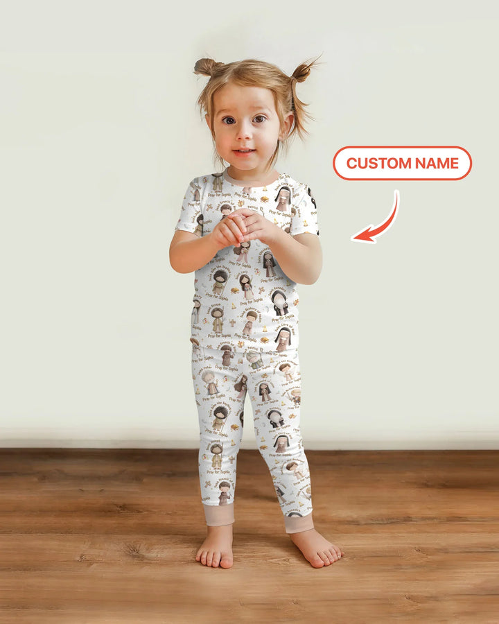 Pray For Me Custom Name Bamboo Two Piece Short Sleeve Pajama Set