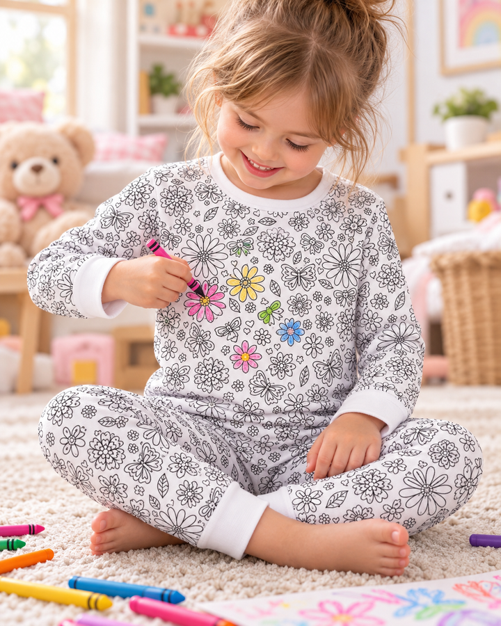 Conjunto de pijama de dos piezas de manga larga de bambú todo colorable