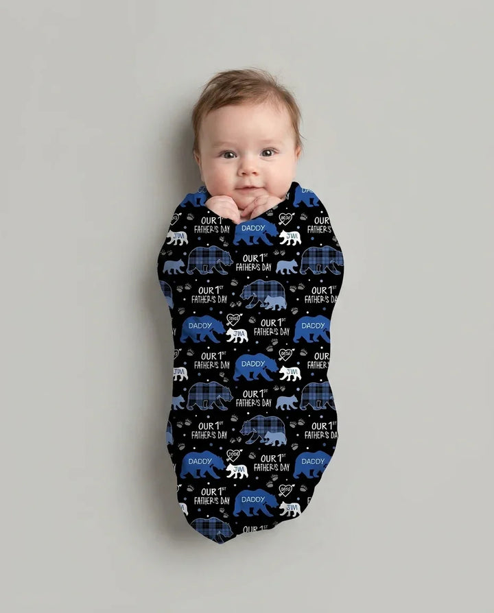 Our 1st Father's Day Daddy Bear & Me Matching swaddle blanket