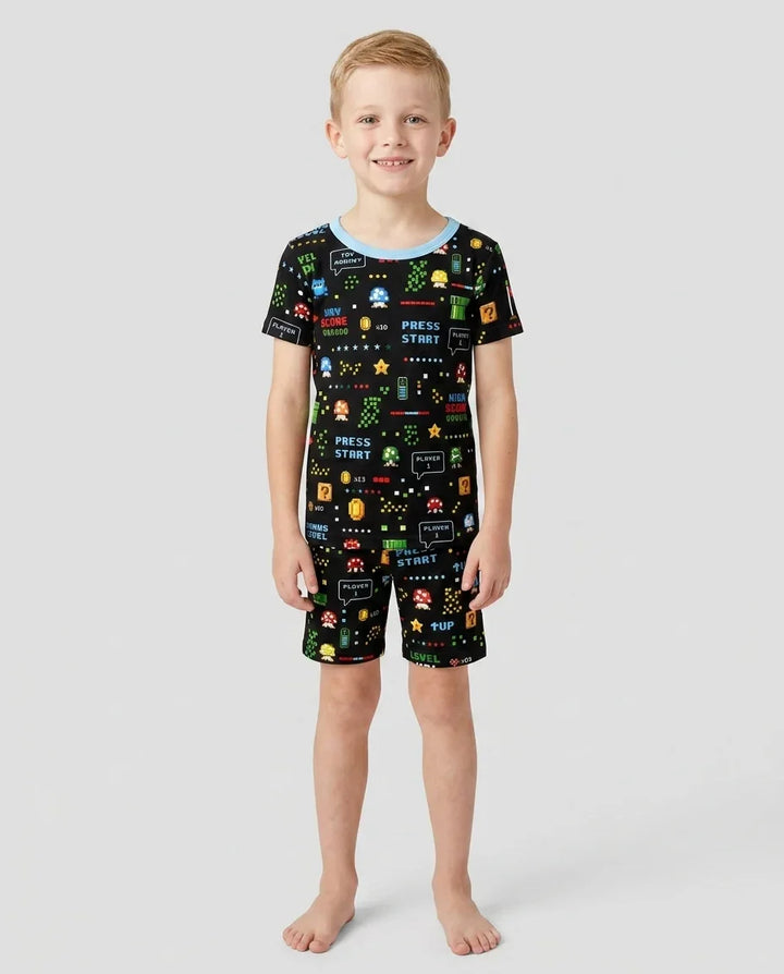 Pixel Game Lover Matching Bamboo Two Piece Short Sleeve Shorts Pajama Set