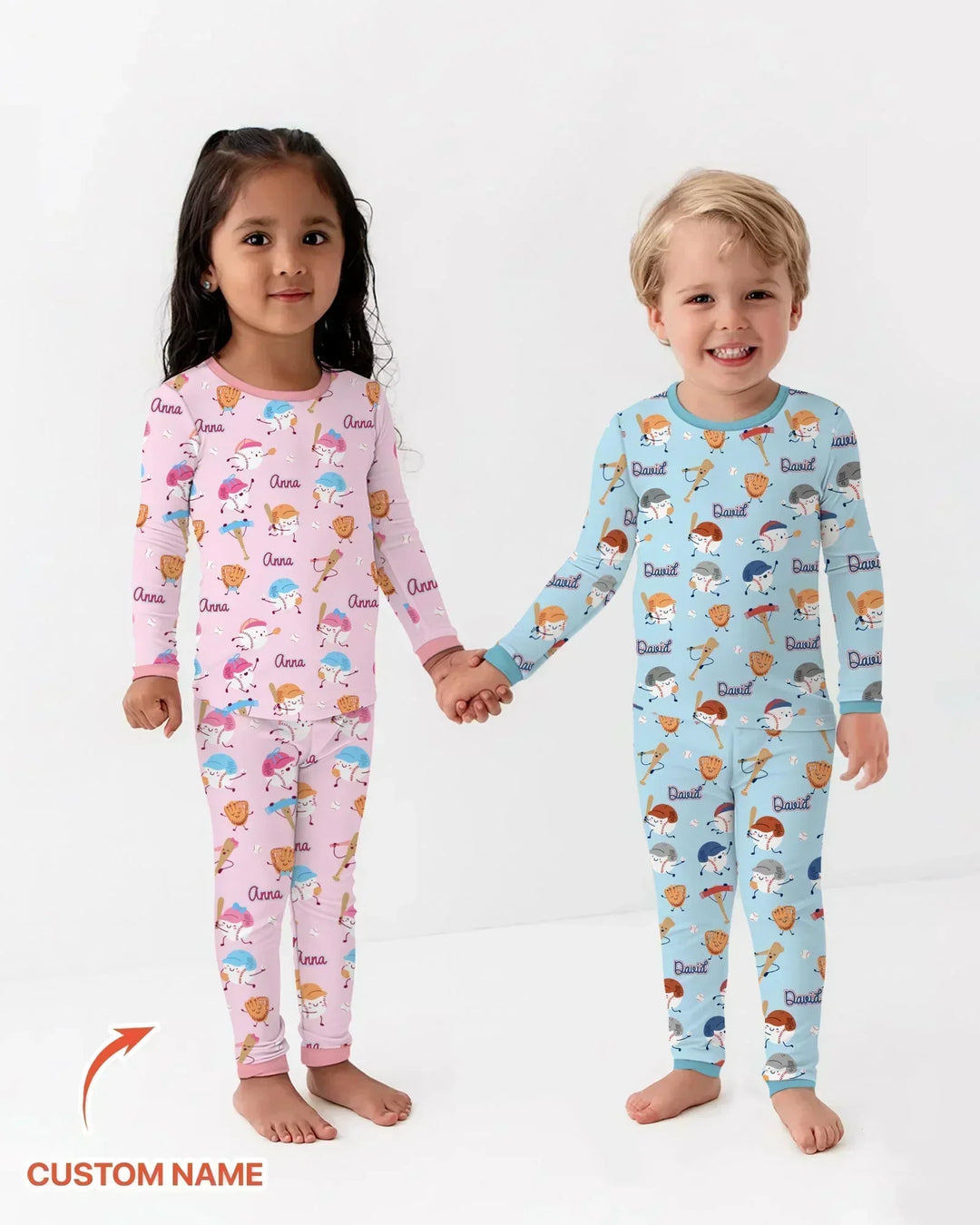 Custom Name Ballparl Family Matching Bamboo Two Piece Long Sleeve Pajama Set