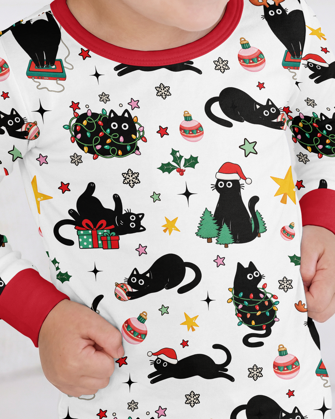 Christmas Black Cats Bamboo Two Piece Long Sleeve Pajama Set