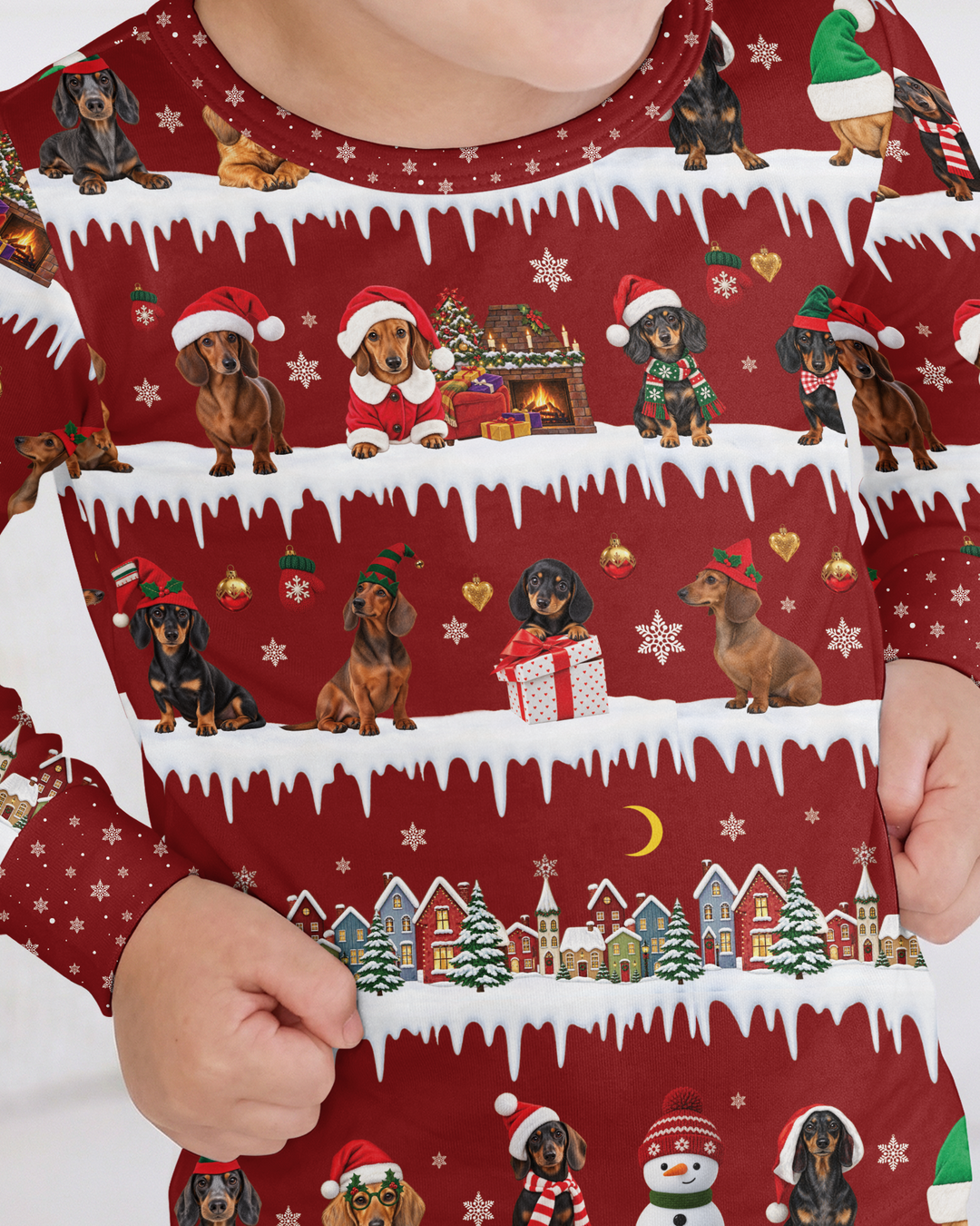 Dachshund Through The Snow Bamboo Two Piece Long Sleeve Pajama Set