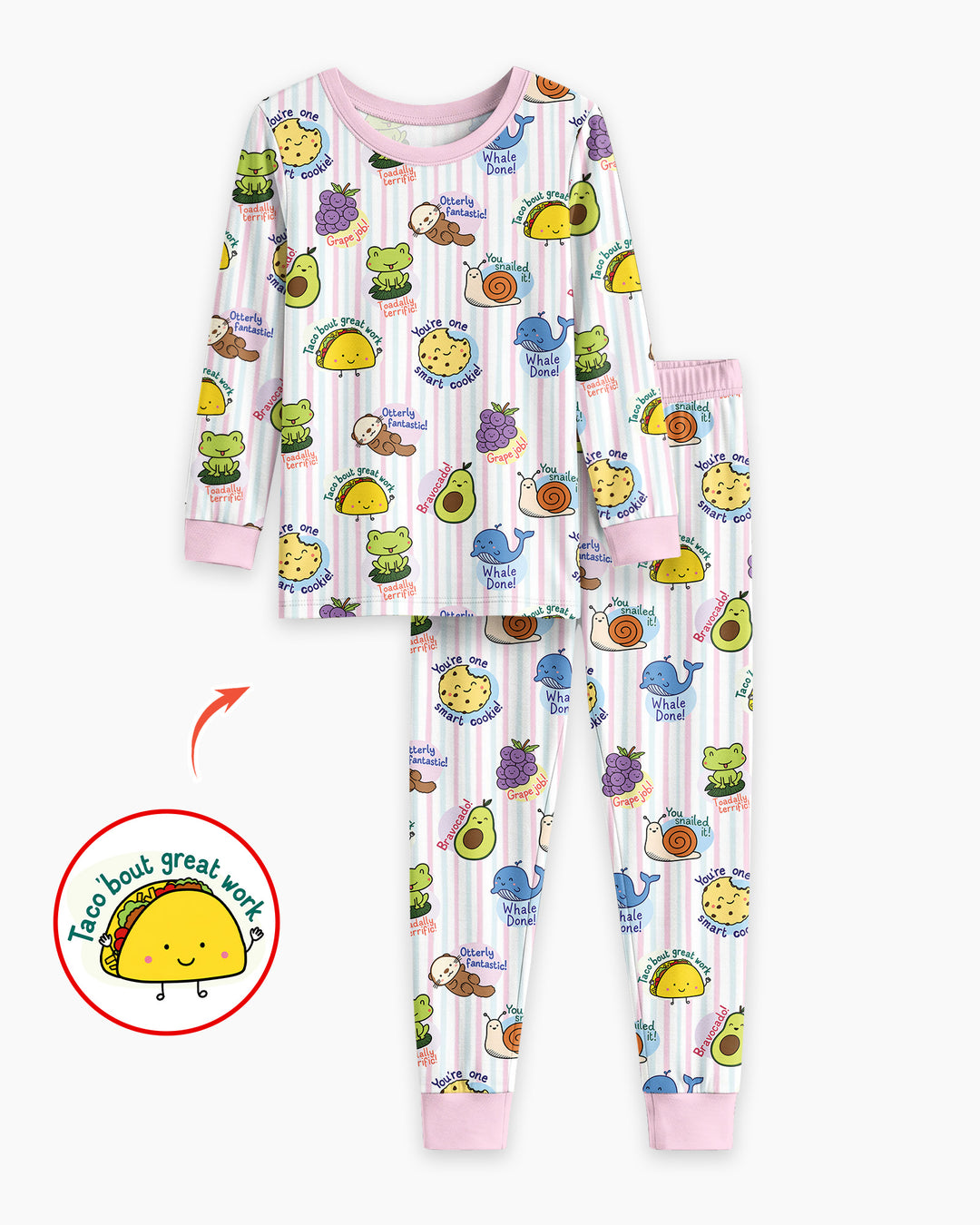 Cute Animal and Food Pun Bamboo Two Piece Long Sleeve Pajama Set