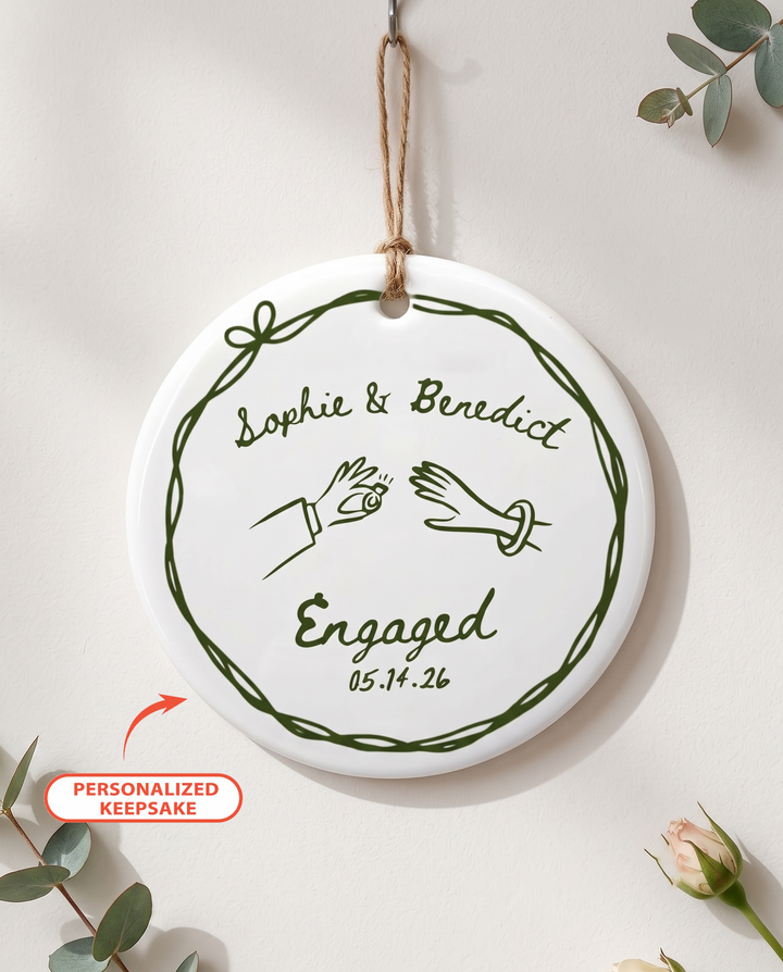 Personalized Whimsical Engagement Ceramic Ornament