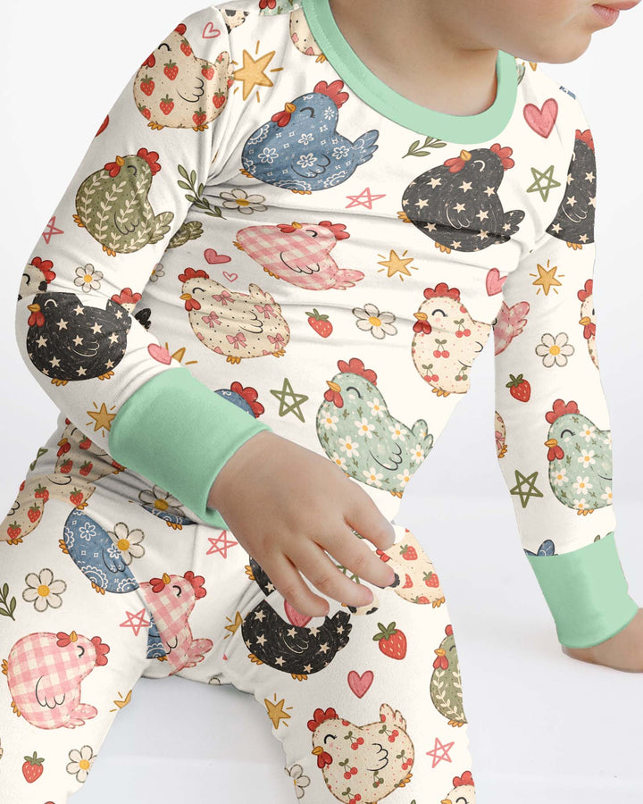 Playful Farm Chicken Bamboo Two Piece Long Sleeve Pajama Set