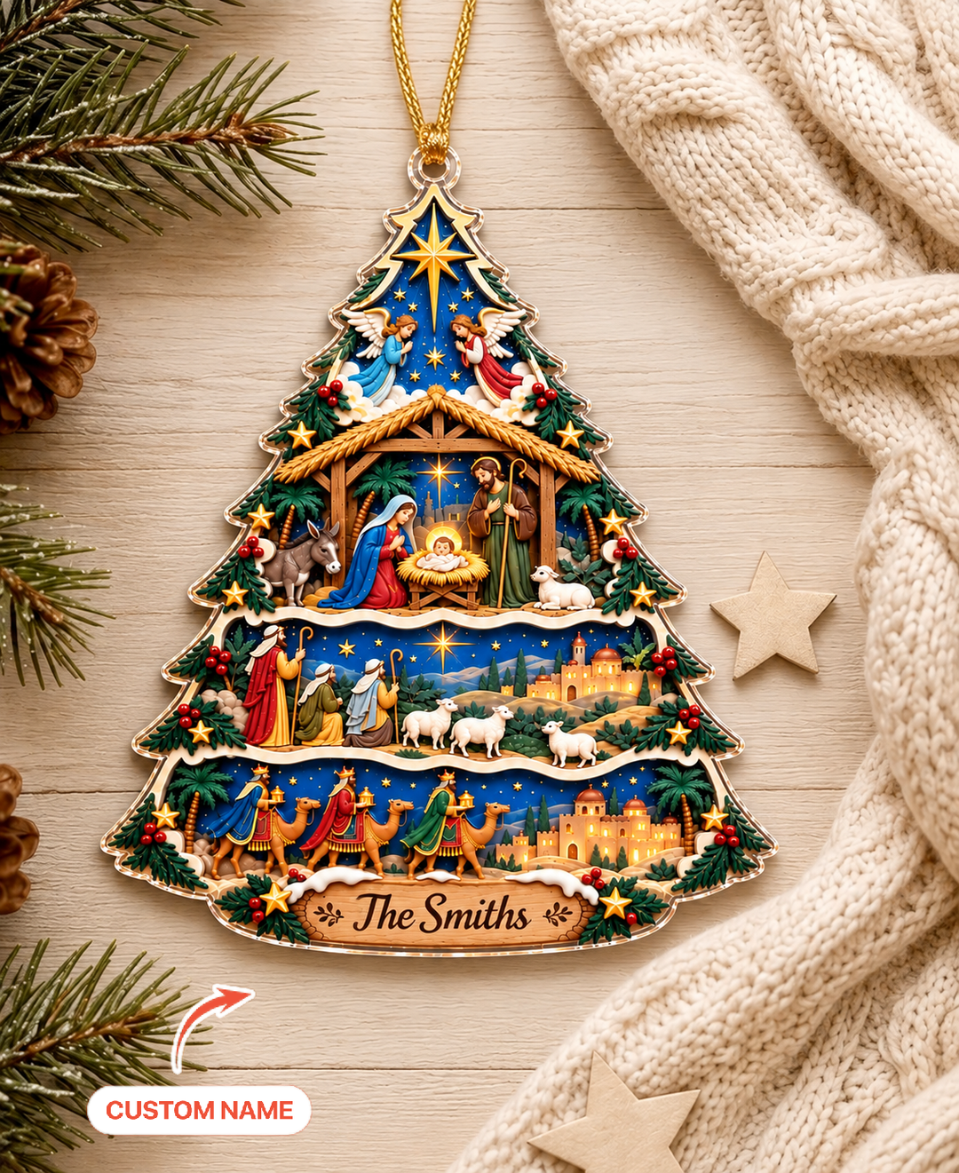 Nativity Scene Christmas Tree - Personalized Acrylic Ornament