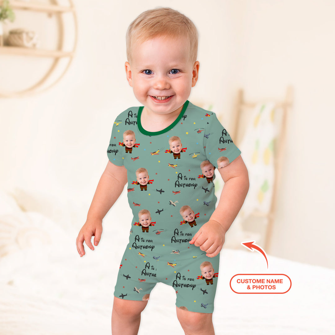 Custom Photo Face Dream Jobs Pilot Two Piece Short Sleeve Shorts Pajama Set