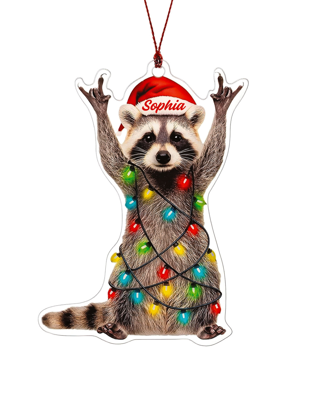 Tangled Raccoon Christmas Acrylic Ornament