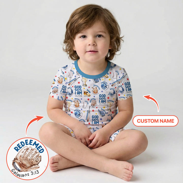 Baseball God Says I Am Custom Name Two Piece Short Sleeve Shorts Pajama Set