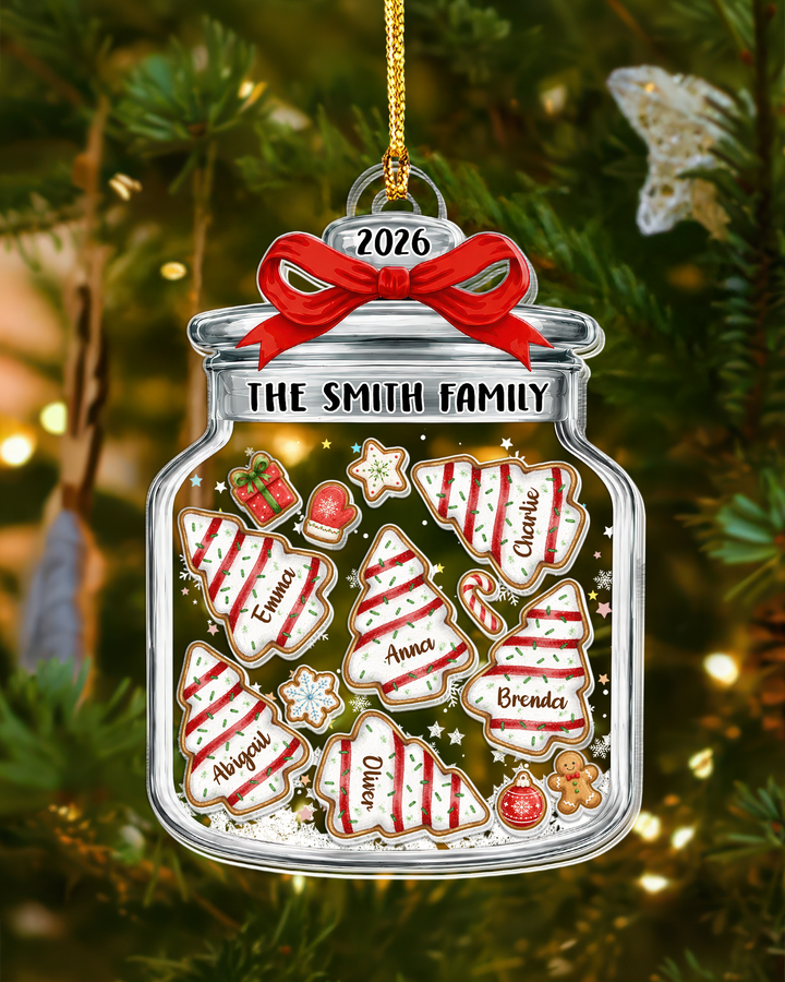 Family Christmas Tree Cake Jar Shaker Ornament