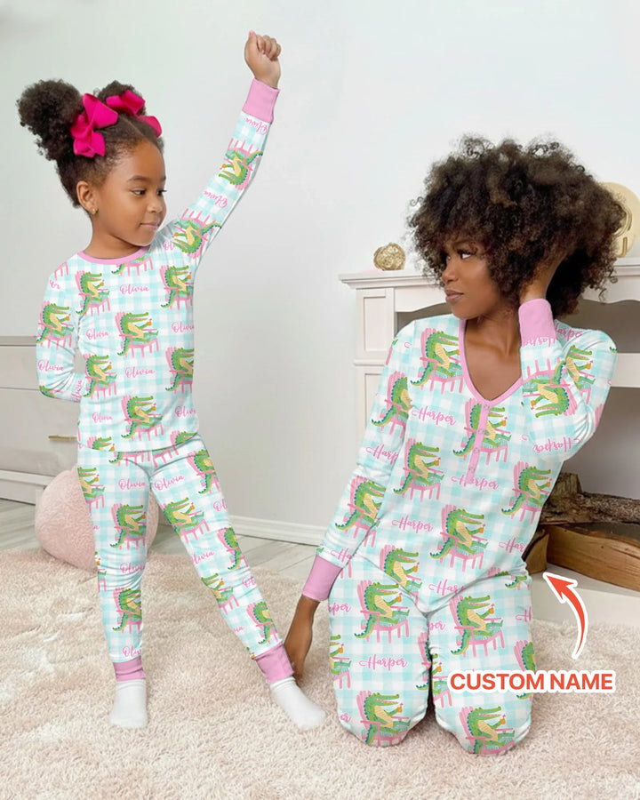 Custom Name Preppy Later Gator Bamboo Women Pajama Set