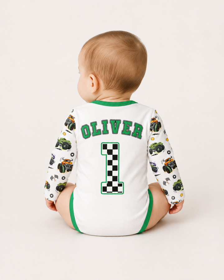Personalized Monster Truck Birthday Bamboo Bodysuit